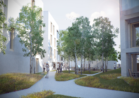 Image of courtyard at Hulme Living development