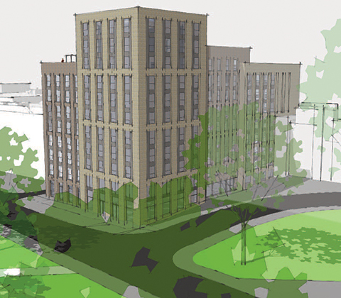 CGI of proposed student halls of resident at Vincent's Walk, Southampton